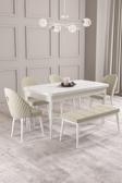 Calvin Beyaz 80x132 Açılabilir Mdf Masa Yemek Odası Takımı, Mutfak Takımı 4 Sandalye, 1 Bench