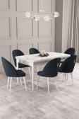 ​​​​​​​Calvin Beyaz Mermer Desen 80x132 Açılabilir Mdf Masa Yemek Odası Takımı, Mutfak Takımı 6 Adet