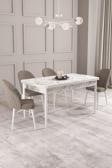 Calvin Beyaz Mermer 80x132 Açılabilir Mdf Masa Yemek Odası Takımı, Mutfak Takımı 4 Adet Sandalye