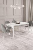 Calvin Beyaz Mermer 80x132 Açılabilir Mdf Masa Yemek Odası Takımı, Mutfak Takımı 4 Adet Sandalye