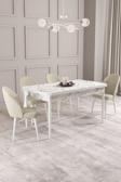 Calvin Beyaz Mermer 80x132 Açılabilir Mdf Masa Yemek Odası Takımı, Mutfak Takımı 4 Adet Sandalye