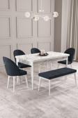 Calvin Beyaz Mermer 80x132 Açılabilir Mdf Masa Yemek Odası Takımı, Mutfak Takımı 4 Adet Sandalye, 1 