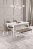 Calvin Beyaz Mermer 80x132 Açılabilir Mdf Masa Yemek Odası Takımı, Mutfak Takımı 4 Adet Sandalye, 1 