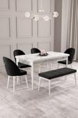 Calvin Beyaz Mermer 80x132 Açılabilir Mdf Masa Yemek Odası Takımı, Mutfak Takımı 4 Adet Sandalye, 1 
