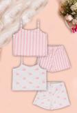 Beniizle Kalpli Ve Çizgili Askılı Üst, Şort 2'Li Kız Çocuk Pijama Takımı