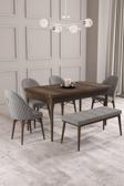 Calvin Barok 80x132 Açılabilir Mdf Masa Yemek Odası Takımı, Mutfak Takımı 4 Sandalye, 1 Bench
