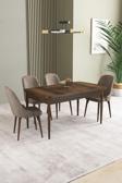 Ikon Barok Desen 80x132 Açılabilir Mdf Masa Yemek Odası Takımı, Mutfak Takımı 4 Adet Sandalye