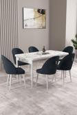Milas Beyaz Mermer Desen 80x132 Açılabilir Mdf Masa Yemek Odası Takımı, Mutfak Takımı 6 Sandalye