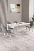 Milas Beyaz Mermer Desen 80x132 Açılabilir Mdf Masa Yemek Odası Takımı, Mutfak Takımı 4 Sandalye