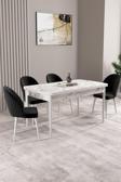 Milas Beyaz Mermer Desen 80x132 Açılabilir Mdf Masa Yemek Odası Takımı, Mutfak Takımı 4 Sandalye
