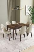 Ikon Barok Desen 80x132 Açılabilir Mdf Masa Yemek Odası Takımı, Mutfak Takımı 6 Adet Sandalye