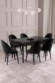 ​​​​​​​Calvin Siyah Mermer Desen 80x132 Açılabilir Mdf Masa Yemek Odası Takımı, Mutfak Takımı 6 Adet