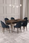 Calvin Barok Desen 80x132 Açılabilir Mdf Masa Yemek Odası Takımı, Mutfak Takımı 6 Adet Sandalye