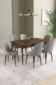 Ikon Barok Desen 80x132 Açılabilir Mdf Masa Yemek Odası Takımı, Mutfak Takımı 6 Adet Sandalye