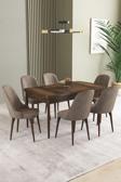 Ikon Barok Desen 80x132 Açılabilir Mdf Masa Yemek Odası Takımı, Mutfak Takımı 6 Adet Sandalye