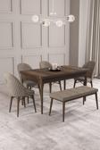 Calvin Barok 80x132 Açılabilir Mdf Masa Yemek Odası Takımı, Mutfak Takımı 4 Sandalye, 1 Bench