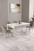 Milas Beyaz Mermer Desen 80x132 Açılabilir Mdf Masa Yemek Odası Takımı, Mutfak Takımı 4 Sandalye