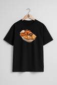 Oversize Bun Croissant Breakfast Kruvasan Göğüs Tasarımlı Unisex T-Shirt
