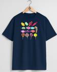 Oversize Çeşitli Renkli Şekerler Ve Lolipop Göğüs Tasarımlı Unisex T-Shirt