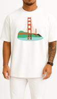 Oversize Golden Gate Köprüsü, San Francisco Göğüs Tasarımlı Unisex T-Shirt