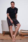 Buratti Kareli Regular Fit Pamuklu Bisiklet Yaka Kısa Kollu Şortlu Erkek Pijama Takımı 6572020 LACİVERT