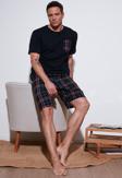 Buratti Kareli Regular Fit Pamuklu Bisiklet Yaka Kısa Kollu Şortlu Erkek Pijama Takımı 6572020 LACİVERT