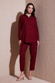 Lela Keten Karışımlı Regular Fit Lastikli Bel Uzun Kollu Alt Üst Bayan Takım 6696622 BORDO