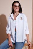 Lela Pamuk Karışımlı Regular Fit Ayıcık İşlemeli Bayan Gömlek 6773106 BEYAZ