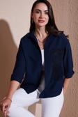 Lela Regular Fit Güpürlü Cep Detaylı Uzun Kollu Bayan Gömlek 6773215 LACİVERT
