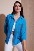 Lela Regular Fit Güpürlü Cep Detaylı Uzun Kollu Bayan Gömlek 6773215 MAVİ