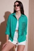 Lela Regular Fit Güpürlü Cep Detaylı Uzun Kollu Bayan Gömlek 6773215 YEŞİL