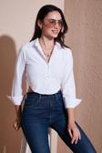 Lela Pamuk Karışımlı Slim Fit Uzun Kollu Crop Bayan Gömlek 6777336 BEYAZ