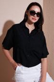 Lela Regular Fit Cep Detaylı Kısa Kollu Bayan Gömlek 6778568 SİYAH