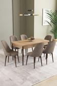 Ikon Meşe Desen 80x132 Açılabilir Mdf Masa Yemek Odası Takımı, Mutfak Takımı 6 Adet Sandalye