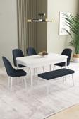 Ikon Beyaz 80x132 Açılabilir Mdf Masa Yemek Odası Takımı, Mutfak Takımı 4 Sandalye, 1 Bench