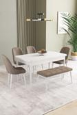 Ikon Beyaz 80x132 Açılabilir Mdf Masa Yemek Odası Takımı, Mutfak Takımı 4 Sandalye, 1 Bench
