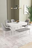 Ikon Beyaz 80x132 Açılabilir Mdf Masa Yemek Odası Takımı, Mutfak Takımı 4 Sandalye, 1 Bench