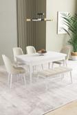 Ikon Beyaz 80x132 Açılabilir Mdf Masa Yemek Odası Takımı, Mutfak Takımı 4 Sandalye, 1 Bench