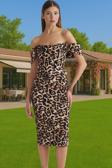 Leopar Desenli Midi Boy Bodycon Abiye Elbise Polyester Karışımlı Yazlık Yüksek Kalite Seçkin Malzeme
