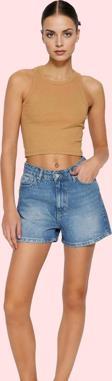 Kadın Yüksek Bel City Short Denim Şort Düz Desen Regular Boy Pamuklu Günlük Kullanım Hafta Sonu