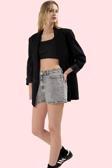 Kadın Yüksek Bel City Short Denim Şort Düz Desen Regular Boy Pamuklu Günlük Kullanım Hafta Sonu