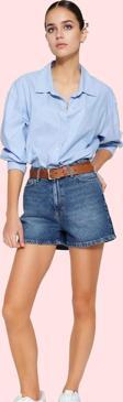 Kadın Yüksek Bel City Short Denim Şort Düz Desen Regular Boy Pamuklu Günlük Kullanım Hafta Sonu