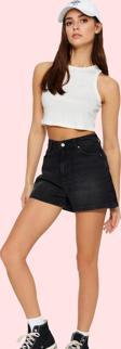 Kadın Yüksek Bel City Short Denim Şort Düz Desen Regular Boy Pamuklu Günlük Kullanım Hafta Sonu