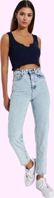 Kadın Yüksek Bel Geniş Paça Mom Jean Denim Pantolon Günlük Stil Yaz Aylarının Vazgeçilmezi