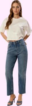Kadın Yüksek Bel Straight Jean Pantolon Pamuk Denim Günlük Stil Yaz Aylarının Vazgeçilmezi