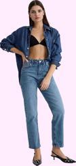 Kadın Yüksek Bel Straight Jean Uzun Boy Denim Günlük Stil Hafta Sonu Yaz Aylarının Vazgeçilmezi