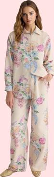 Kadın Çiçekli Desenli Oversize Keten Görünümlü Gömlek Polyester Günlük Kullanım Hafta Sonu