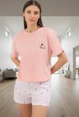 Pamuklu Kısa Kollu Pijama Takımı Kalpli Desenli Şort ve Üst Özenle Seçilmiş