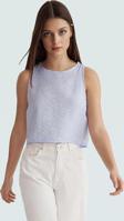 Regular Kalıp Polyester Crop Bluz Bisiklet Yaka Aerobin Dokuma Yazlık Yüksek Kalite