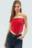 Fitted Straplez Crop Bluz Yan Fermuar Asimetrik Kesim Polyester Kumaş Profesyonel Görünüm